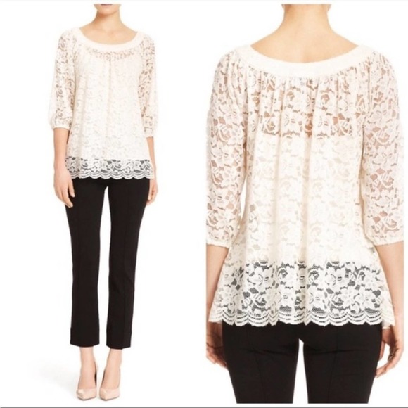 Diane Von Furstenberg Tops - Diane von Furstenberg Elisabetta Lace Blouse Tunic Creamy White Size 2